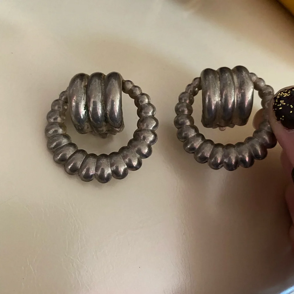 Vintage Gunmetal Color Rope Style Clip On Earrings
